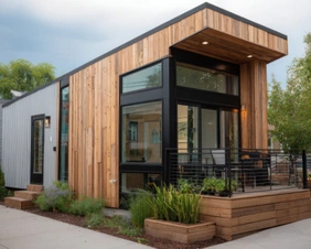 contemporary backyard accessory dwelling unit with wood exterior built by ADU Now LA