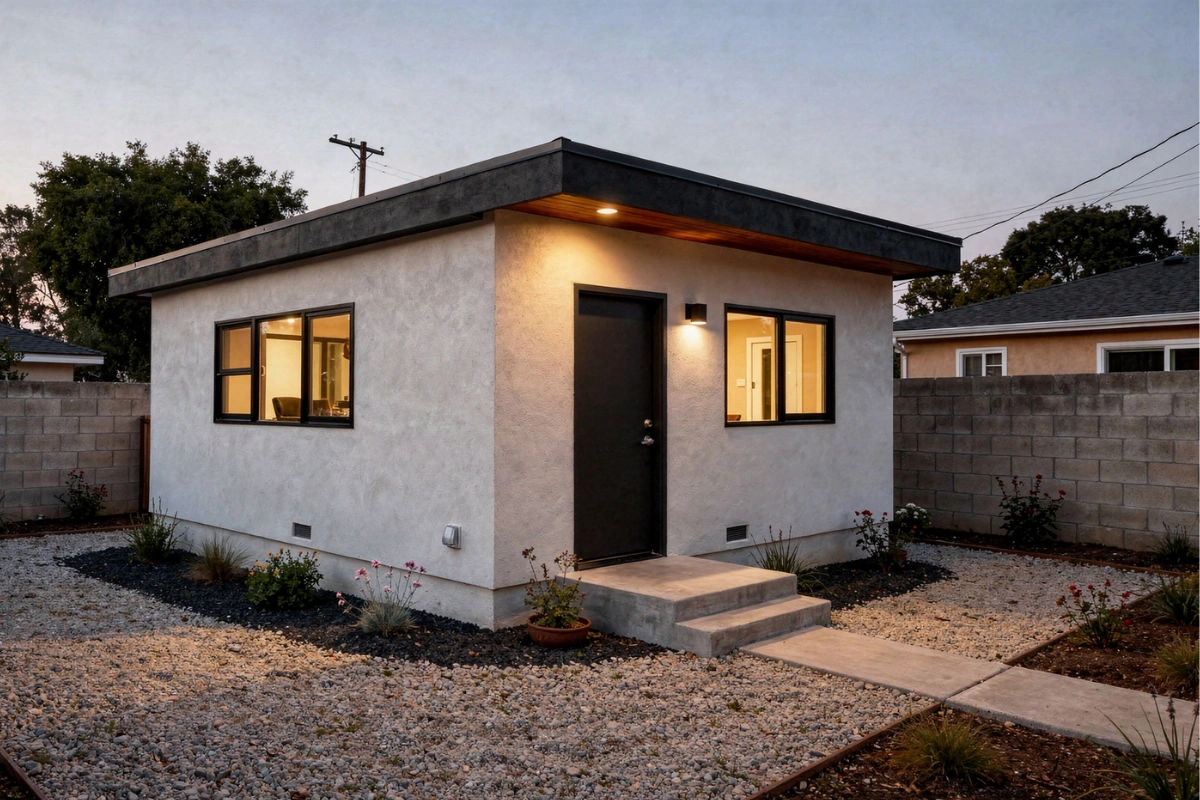 modern detached accessory dwelling unit built by ADU Now LA in Los Angeles backyard